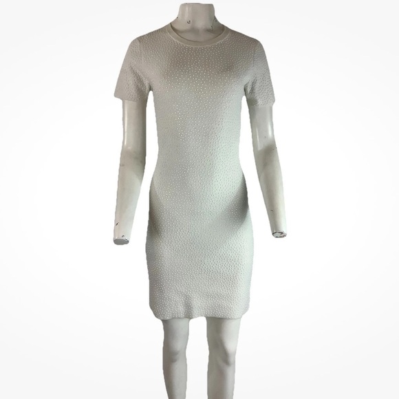 Alice + Olivia Dresses & Skirts - Alice Olivia Sz M All Over Beaded Studded Sheath Pullover Dress White Nylon